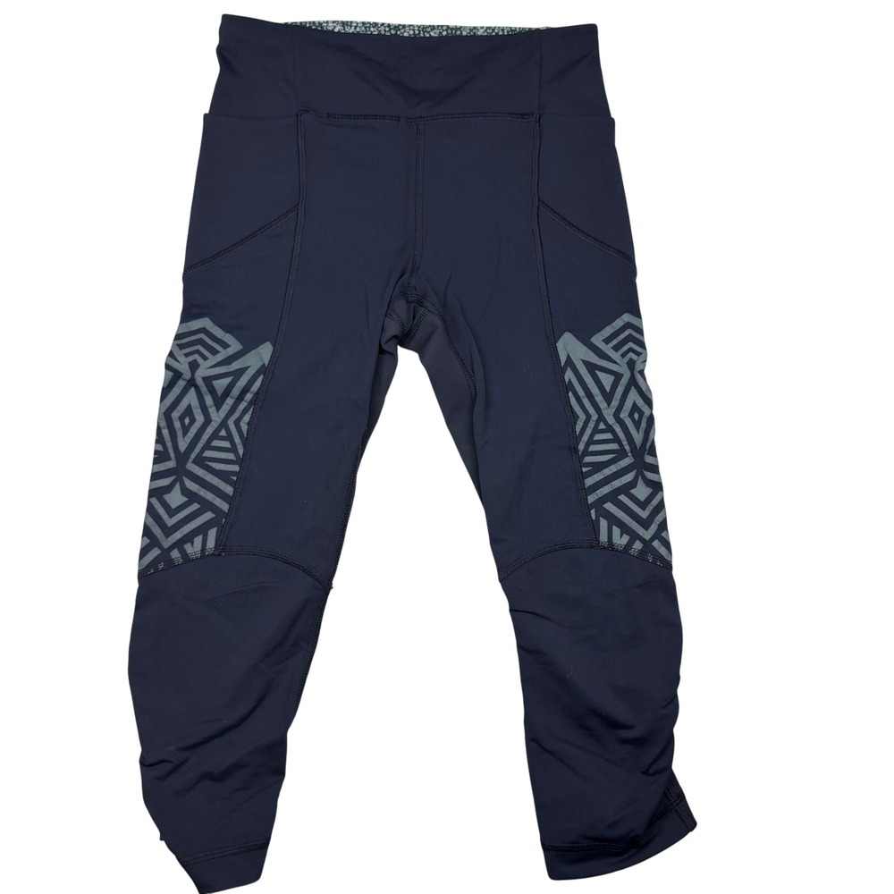 Lululemon Womens 2 Stash It Crop Inkwell Leggings‎ Blue Geometric Capri Pockets